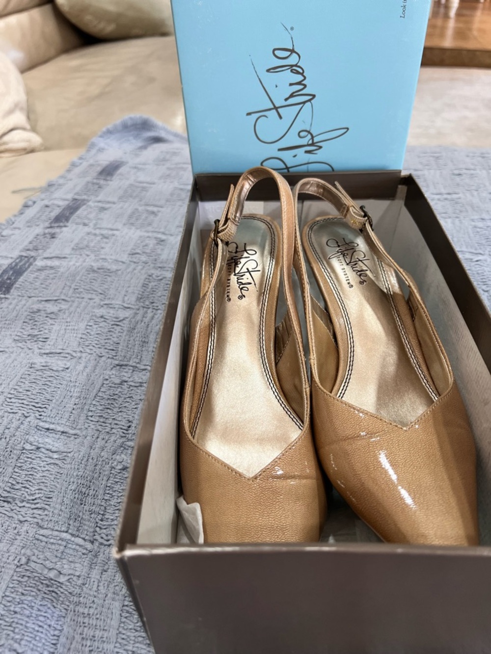 Life Stride Women's Patent Tan Slingback Flats